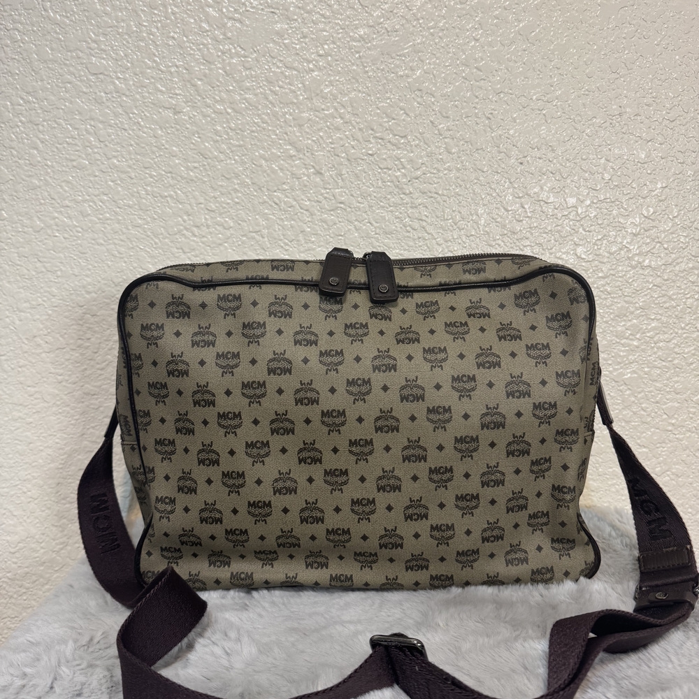 MCM Tan and Brown Logo Messenger Bag - Picture 3 of 6